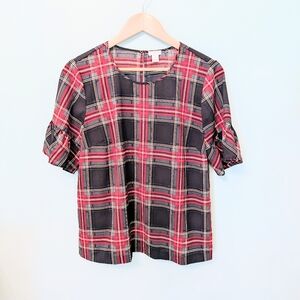 J. Crew Ruffle Plaid Top